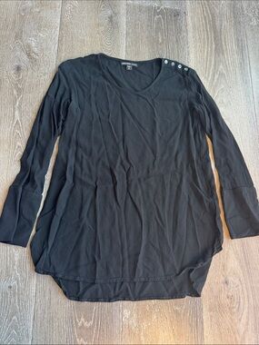 James Perse Black Long-Sleeve Tunic with Shoulder Buttons AZ0710